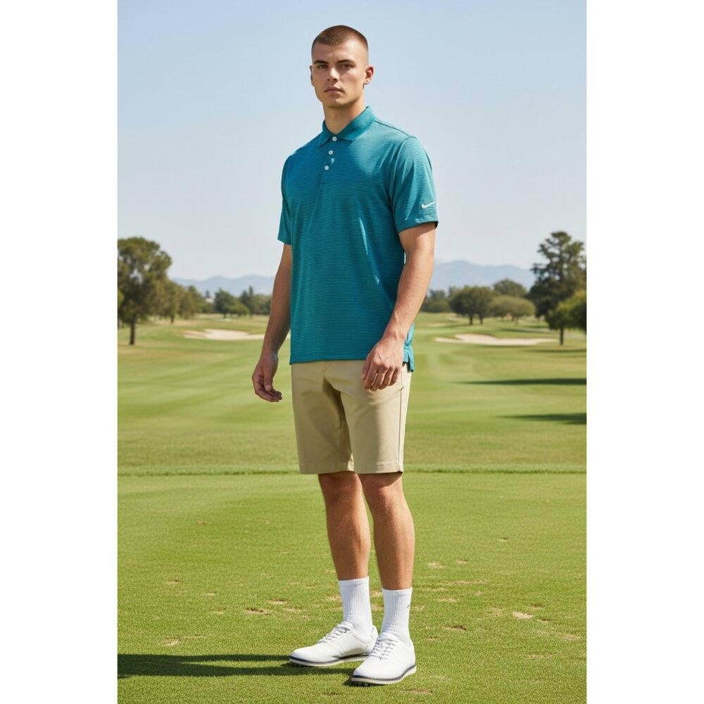 Nike Tour Mens Dri-FIT Golf Polo Shirt Small Striped Mineral Teal FZ7479-379 NEW - Picture 5 of 13